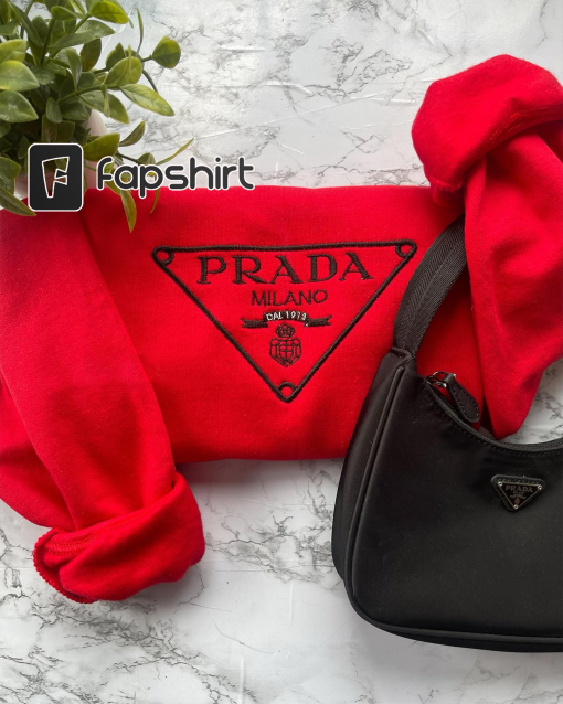 ITS Prada Unisex Sweatshirt, Floral Line art Prada Pullover, Elevated Prada or Nada Sweatshirt,Prada embroidered sweatshirt