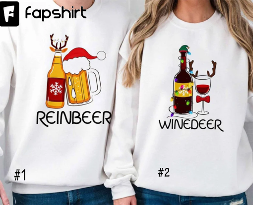 Winedeer Reinbeer Sweater, Couples Christmas Sweatshirt, Reindeer Sweatshirt, Christmas Sweatshirt, Couples Sweaters, Matching Pajamas