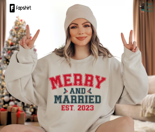 Merry and Married EST 2023 Sweatshirt, Mr and Mrs Couple Holiday, Winter Sweatshirt, Christmas Husband Wife Sweater, Xmas Matching Family