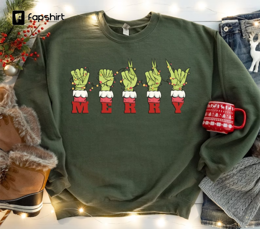 ASL Merry Christmas Shirt, Sign Language Christmas Sweatshirt, Hand Language Holiday Shirt, Gift For Deaf Pride, SLP Merry Christmas Tee