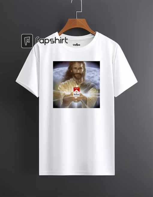 Jesus Holding Cigarettes | Marlboro | Funny Meme T-Shirt | Oddly Specific Shirt | Weird Shirt