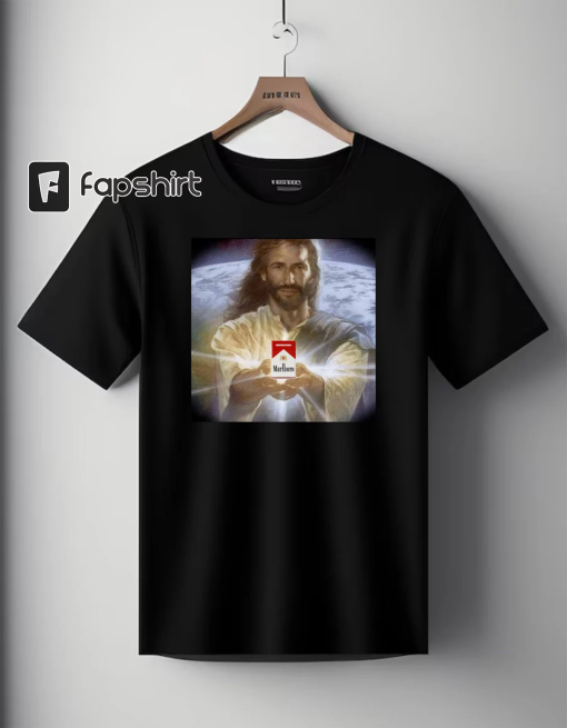 Jesus Holding Cigarettes | Marlboro | Funny Meme T-Shirt | Oddly Specific Shirt | Weird Shirt