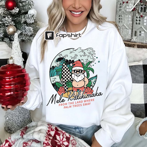 Mele Kalikimaka Hawaii Sweatshirt, Hawaiian Christmas Sweater, Christmas Shirt, Surfing Santa Shirt, Happy New Year, Xmas Gift