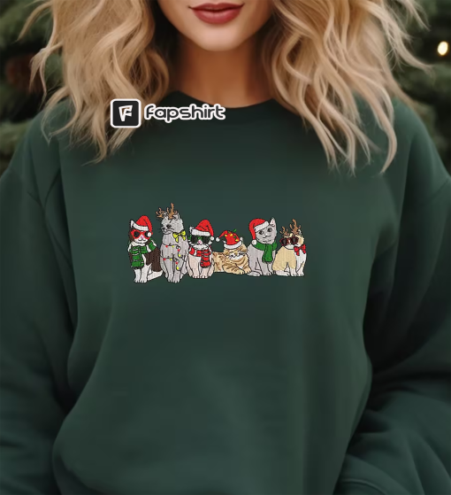 Embroidered Cute Cat Christmas Sweatshirt, Cat Breeds Christmas Embroidered Sweatshirt, Cat Lover Gift, Cat Mom Sweatshirt, Winter Sweater