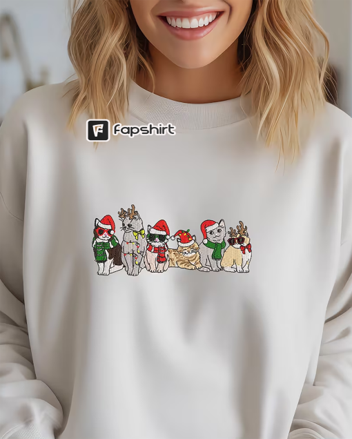 Embroidered Cute Cat Christmas Sweatshirt, Cat Breeds Christmas Embroidered Sweatshirt, Cat Lover Gift, Cat Mom Sweatshirt, Winter Sweater