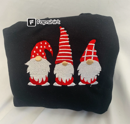 Embroidered Christmas Gnomes Sweatshirt – Gnome Family Embroidered Unisex Sweatshirt or Hooded Sweatshirt, Christmas