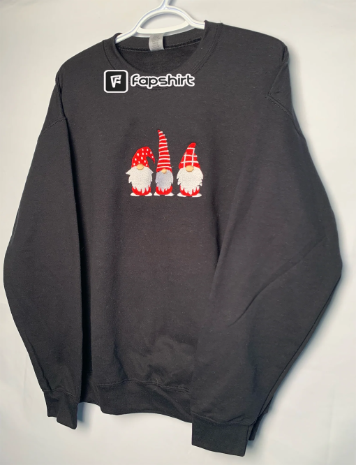 Embroidered Christmas Gnomes Sweatshirt – Gnome Family Embroidered Unisex Sweatshirt or Hooded Sweatshirt, Christmas