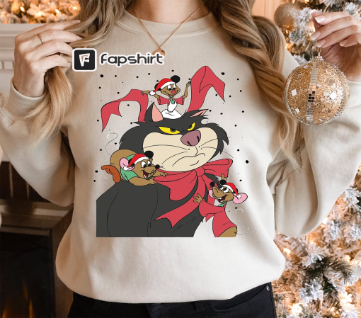 Cinderella Christmas Characters Shirt, Lucifer Cat Jaq Gus Mouse Characters Sweatshirt, Disneyland Holiday Trip, Disney Christmas Party Tee