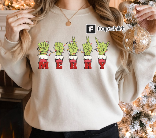 ASL Merry Christmas Shirt, Sign Language Christmas Sweatshirt, Hand Language Holiday Shirt, Gift For Deaf Pride, SLP Merry Christmas Tee