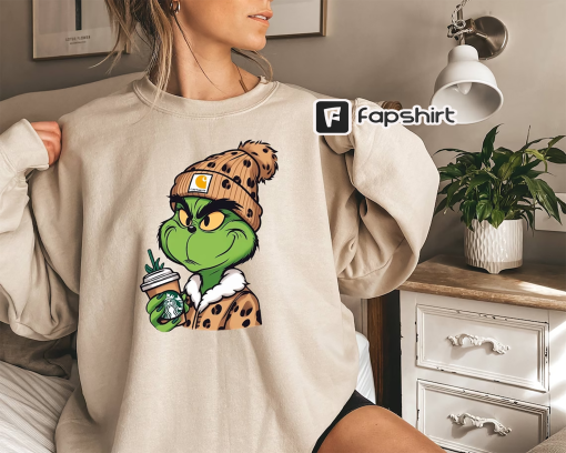 Grinch Boujee Christmas Shirt, Grinch Leopard Unisex Tee, Grinchmas Starbucks T-Shirt, Merry Grinchmas, Grinchmas Shirt, Christmas T-Shirt