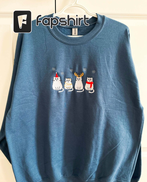 Christmas Cat Embroidered Sweatshirt