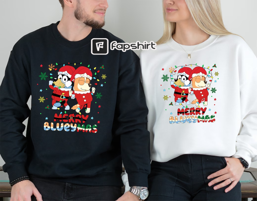 Bluey Christmas Sweatshirt, Christmas Lights Sweater, Blue Dog Christmas Shirt, Bluey Family Merry Christmas Tee, Couple Christmas Shirt