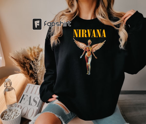 Nirvana 90’s Vintage Band Crewneck, Nirvana In Utero Angel Preppy Sweatshirt, Kurt Cobain Nirvana Pink Vintage Oversize Sweatshirt, #00102