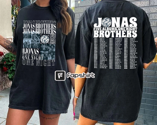 Jonas Brothers Vintage Shirt, Jonas Brothers Double Sided T-Shirt,J,Five Albums One Night Tour Shirt