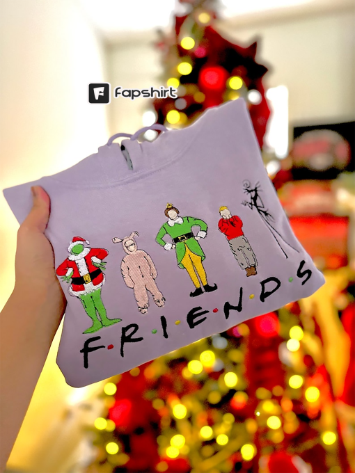 Christmas Friends Embroidered Sweatshirt – Christmas Movies Lover Embroidered Sweatshirt or Hoodie