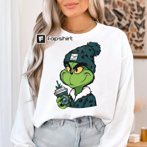 Grinch Boujee Philadelphia Christmas Sweatshirt, Grinch Leopard Eagles Unisex,Grinchmas Coffee Shirt,Merry Grinchmas,Grinch Leopard Hoodie