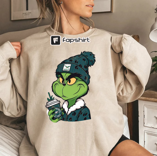 Grinch Boujee Philadelphia Christmas Sweatshirt, Grinch Leopard Eagles Unisex,Grinchmas Coffee Shirt,Merry Grinchmas,Grinch Leopard Hoodie