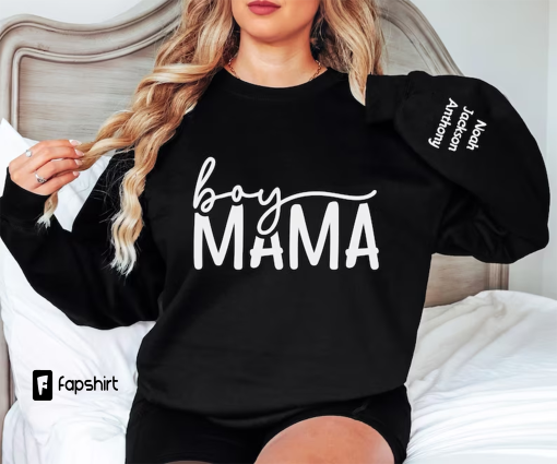 Personalized Boy Mama Sweatshirt With Kid Names, Personalized Mama Hoodie, Boy mom Sweatshirt, Mama Sweatshirt,Kids Names On Sleeve Hoodie