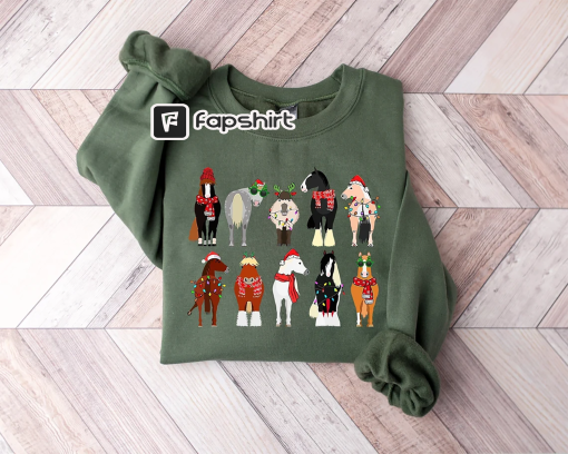 Horse Lover Animal Christmas Shirt, Christmas Farm Animals T-Shirt, Funny Horse Christmas Hoodie,Horses In A Row Tee