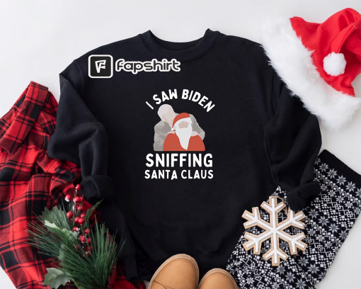 I Saw Biden Sniffing Santa Claus Sweatshirt, Political Christmas Sweater Gift, Funny Christmas Crewneck Sweatshirt, Biden Christmas Sweater