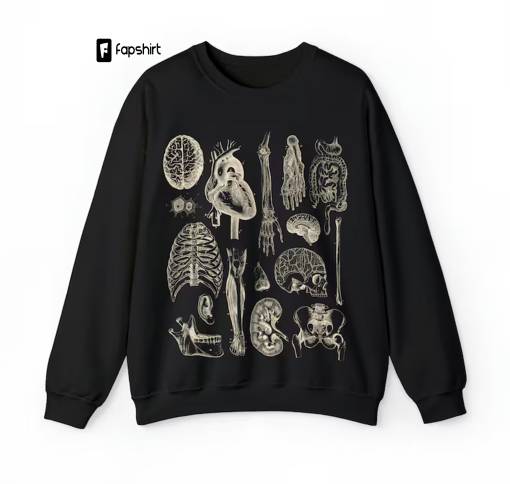 Medical Illustration Sweater, Anatomy Vintage Sweatshirt, Anatomical Art, Unique Timeless Crewneck, FRONT Print, Science body parts, bones