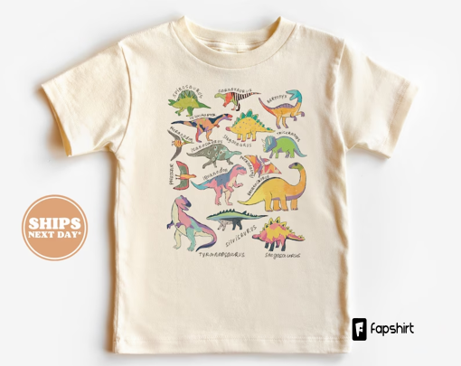 Toddler T-shirt – Types of Dinosaurs Kids Retro TShirt – Cute Retro Natural Infant, Toddler & Youth Tee