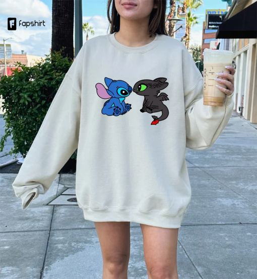 Stitch and Toothless Hoodie,Trendy Hoodie,Movie Sweater, Cartoon Character Crewneck,Stitch Valentines Hoodie,Cute Sweater,Cute Stitch Hoodie