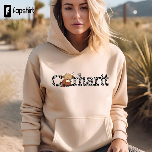 Highland Cow Hoodie, Carhartt Hoodie, Western Carhartt Hoodie, Cow Hoodie Gift For Farmers, Western Lover Hoodie For Cowboy Cowgirl