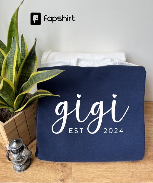 Gigi Est 2024 Sweatshirt, Custom Gigi Crewneck, Gift for Gigi, Pregnancy Announcement for Gigi, Gift for Grandma, Mother’s Day, Gigi to be