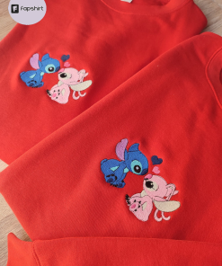 Lovely Heart Stitch Angel Couple Embroidered Sweatshirt,…