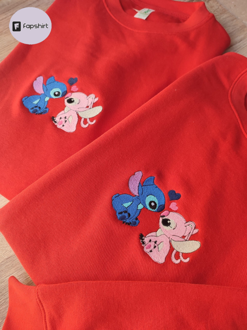 Lovely Heart Stitch Angel Couple Embroidered Sweatshirt, valentine gift ideas