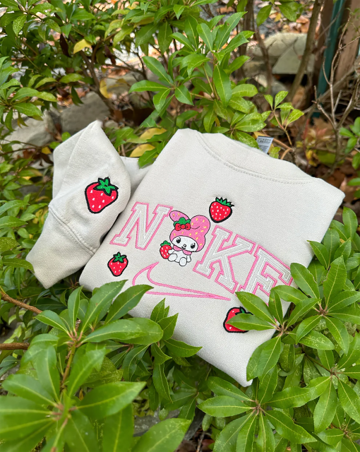 Melody fruit strawberry with sleeves embroidery crewneck sweatshirt