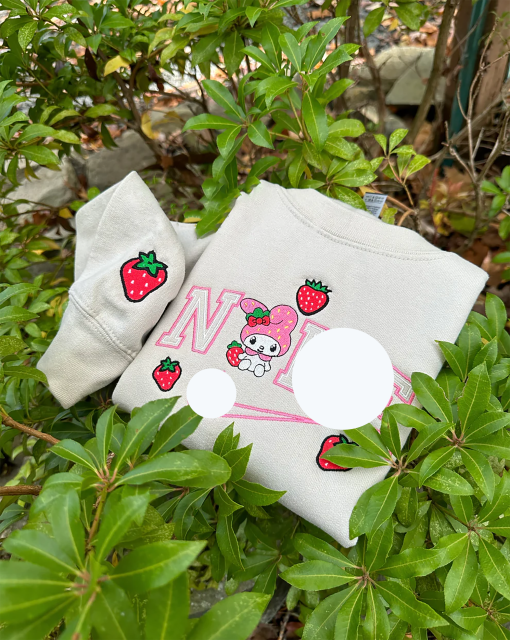 Melody fruit strawberry with sleeves embroidery crewneck sweatshirt