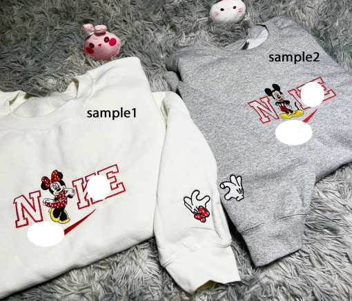 Mickey and Minnie Custom Couple Embroidered Sweatshirt, Christmas Gift, Anniversary Couple Matching, Trendy Gift, Santa, Disneyland, Disney