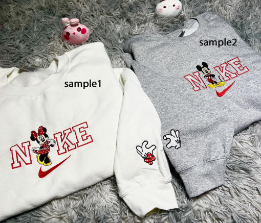 Mickey and Minnie Custom Couple Embroidered Sweatshirt, Christmas Gift, Anniversary Couple Matching, Trendy Gift, Santa, Disneyland, Disney