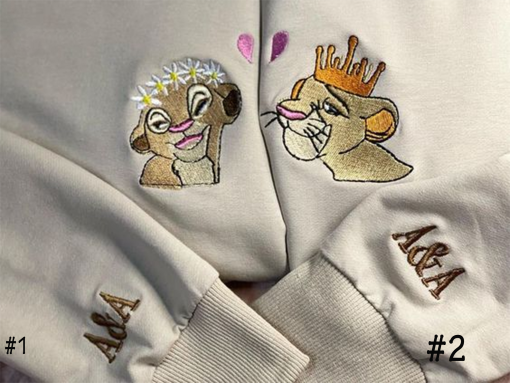 Simba & Nala Couple Embroidered Shirt, Valentine’s Day Embroidered Sweatshirt