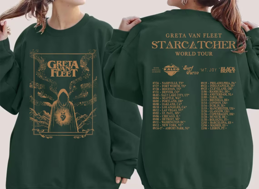 Graphic Greta Van Fleet Starcatcher World Tour 2023 T-shirt, Dream In Gold Tour Shirt, Greta Van Fleet Concert, Gift for Christmas