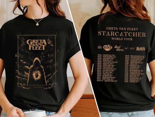 Graphic Greta Van Fleet Starcatcher World Tour 2023 T-shirt, Dream In Gold Tour Shirt, Greta Van Fleet Concert, Gift for Christmas