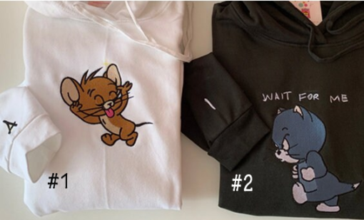 Couple Tom And Jerry Embroidered Hoodie Sweatshirt