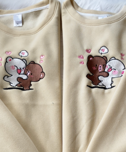 Cute Couple Mocha Milk Bears Embroidered Sweatshirt