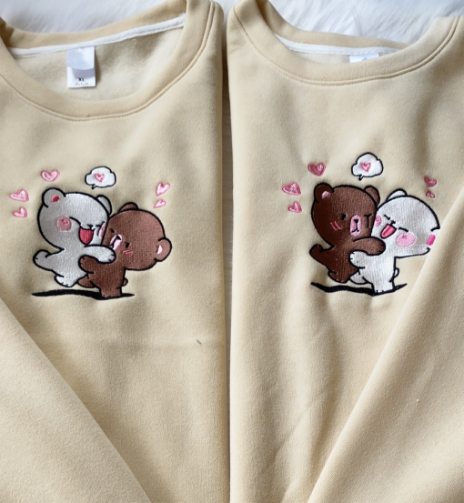 Cute Couple Mocha Milk Bears Embroidered Sweatshirt