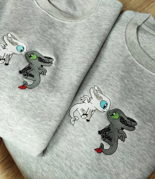 Toothless And Light Furry Couple Matching Embroidered Sweatshirt