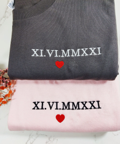 Personalized Embroidered Roman Numerals & Heart Flower…