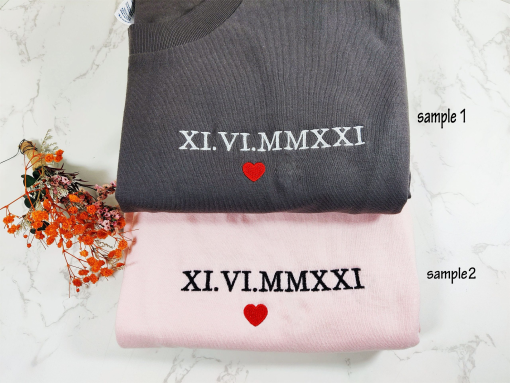 Personalized Embroidered Roman Numerals & Heart Flower Anniversary Date Sweatshirt