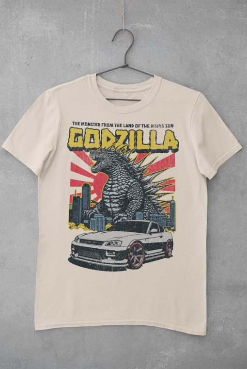 Godzilla and Car Vintage Unisex Graphic Tee – Retro Unisex T-shirt