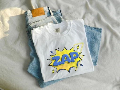 Iconic Comic T Shirt ZAP Comic Shirt Vintage Superhero Shirt Retro Gift For Him Anniversary Present Gamer Shirt Comic Books T Shirt Comics