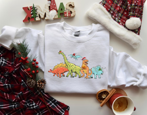 Dinosaur Christmas Lights Sweatshirt, T-Rex Merry Christmas Sweater, Dino Lover Xmas Shirt, Christmas Gifts, Christmas Kids Shirt,Xmas Shirt