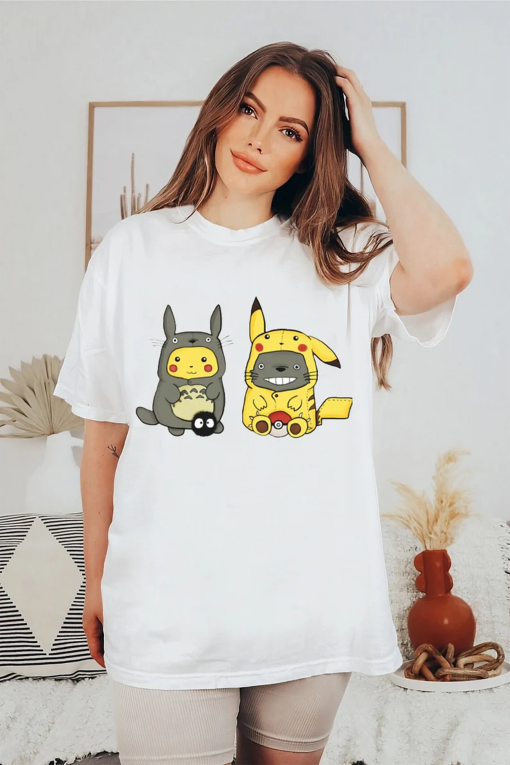 Pikachu and Totoro Tshirt, Matching Pikachu and Totoro Graphic Tshirt, Spirited Away Shirt, Ghibli Studio Toddler Bodysuit Tee, Pikachu Gift