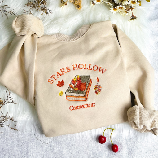 Stars Hollow Connecticut Embroidered Sweatshirt | Connecticut Book Embroidered Hoodie | Stars Hollow Book Sweater | Crew Neck Sweatshirt