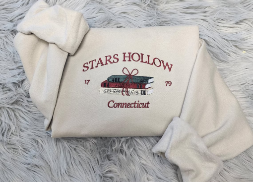 Embroidered Stars Hollow Connecticut Sweatshirt – Connecticut Book Embroidered Unisex Sweatshirt or Hooded Sweatshirt